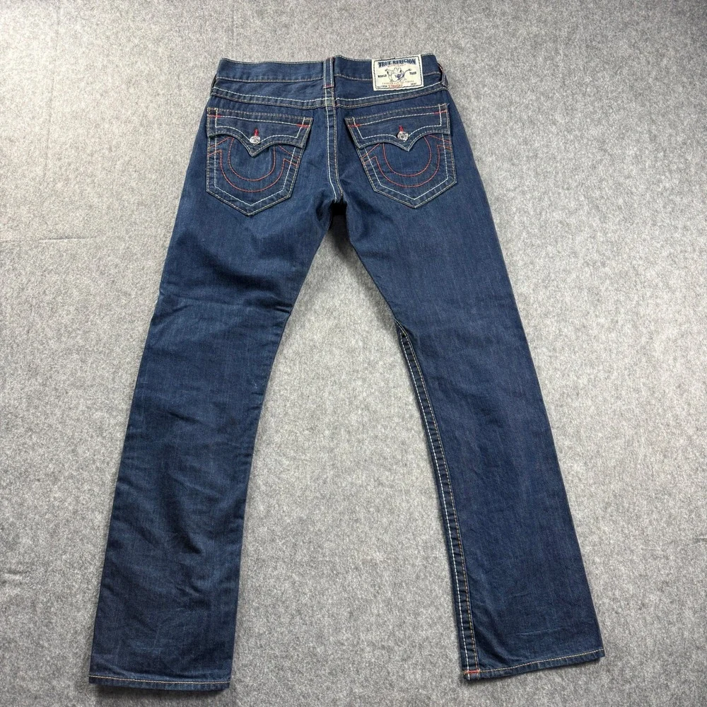 True Religion Mens 32x33 RICKY Flap Big T Straight Leg Jeans Dark‎ Wash USA Y2K